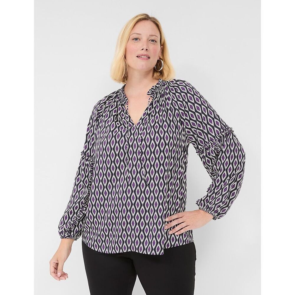 Lane Bryant Geometric Diamond Print Long Sleeve Blouse Size 26/28 NEW #784